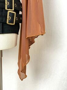 EgrlEra Women's Graphic Print Mesh Fabric Metal Ring Sexy Retro T-Shirt