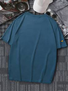 Manfinity Homme Men's Plus Size Letter Print Short Sleeve T-Shirt Blue T Shirt Menblue T Shirt