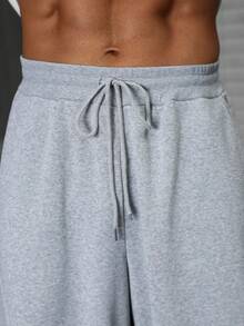 Manfinity EMRG Plus Size Men's Solid Color Drawstring Waist Pockets Casual Sweatpants - Grey - View 5