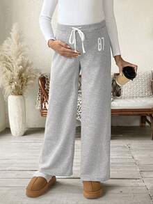 SHEIN 孕妇休闲印花运动裤 - 灰色 - 查看 3