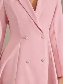Enchnt Women's Elegant Soft Pink Winter Coat, Pink Lapel Minimalist Double Breasted Long Sleeve Coat,Autumn Elegant Work Chic&Elegant Everyday Wear - Pink - View 2