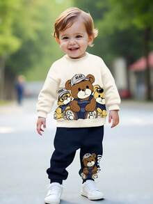 Baby Boy Casual Loose Fit Knit Soft Crew Neck Pullover Outfit, Suitable For Autumn/Winter - Multicolor - View 1
