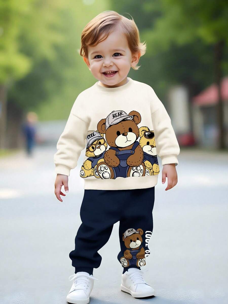 Baby Boy Casual Loose Fit Knit Soft Crew Neck Pullover Outfit, Suitable For Autumn/Winter - Multicolor - View 1