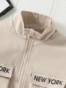 SHEIN طقم جاكيت وبنطلون كاجوال يومي للأولاد المراهقين بطباعة حرفية، خريفي - لون مشمشي - مشاهدة 6