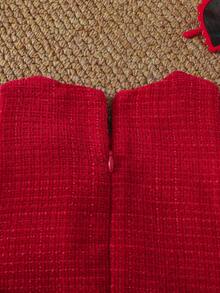 SHEIN Infant Girls' Princess Style Round Neck Sleeveless Dress With Front Bow & Invisible Back Zipper, Autumn/Winter - Red - View 7