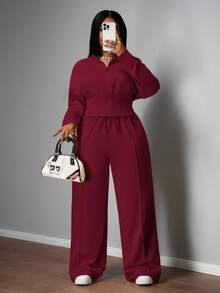 Slaydiva Hàng mới về Thu Đông, Quần áo Thu/Đông dành cho nữ, Halloween, Bộ đồ mặc nhà cỡ lớn cho nữ, Áo liền quần dài tay, Bộ hai mảnh kín đáo, Áo liền quần cho người có đường cong, Áo liền quần cỡ lớn, Thanh lịch - Màu Đỏ Sâu - Xem 10