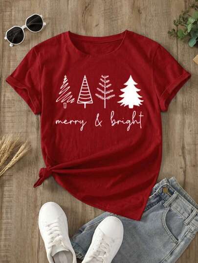 EMERY ROSE 畅销圣诞红色修身女式短袖T恤