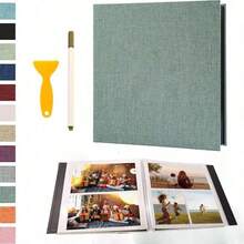 1pc Self-Adhesive Scrapbook Album With Magnetic Pages, 4x6, 5x7, 8x10 Photo Album, Drawing Book With Metal Pen, Suitable For Gift, Family, Wedding, 11x10.6 Inches, 40 Pages, White Gifts Birthday Graduation - Multicolor - View 7