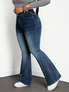 SHEIN CURVE+ Jeans évasés taille haute pour femmes grandes tailles - Jean brut - Voir 4