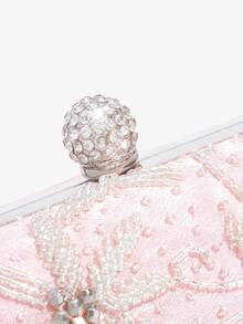 SHEIN Belle Fashion Women's Rhinestone Floral Embellished Evening Bag With Long Chain - Pink - View 5