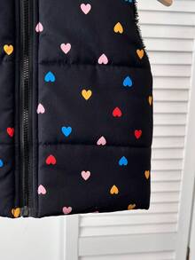 SHEIN 女婴爱心印花保暖内衬外套背心 - 黑色 - 查看 4