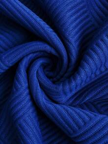 EMERY ROSE 女式加大码纯色海军蓝波浪压花圆领长袖休闲日常连衣裙，秋冬 - 藍色 - 查看 4