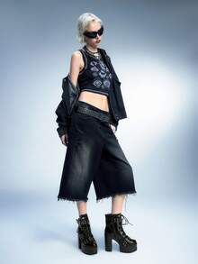 Sugerpunk 女式哥特式金属扣圆头厚底粗跟朋克靴，PU 黑色高跟靴，适合派对、日常穿着、晚礼服，增高修腿 - 黑色 - 查看 5