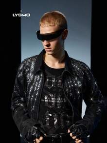 NEON BLANC Áo khoác denim dài tay nam đính đá lấp lánh hợp tác X-LYSMO - màu đen - Xem 6