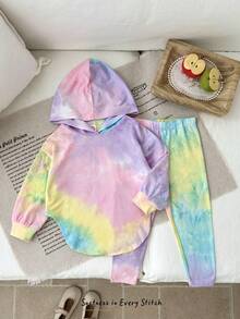 Cozy Pixies 2件套女婴扎染针织柔软连帽卫衣和松紧腰裤套装 - 彩色 - 查看 4