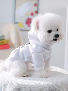 PETSIN 1件猫狗通用宠物服装，秋冬休闲连帽衫，小型犬春秋开襟外套 - 白色 - 查看 5