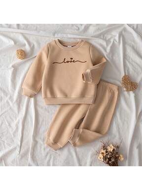 Loomiva 2pcs Baby Girl Letter Print Soft Knit Crew Neck Long Sleeve Sweatshirt And Elastic Waist Pants Set