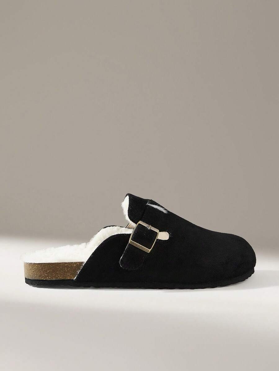 Solecia 女士休闲柔软舒适百搭一脚蹬平底鞋，带保暖内衬 - 黑色 - 查看 1