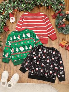 SHEIN Baby Boy Christmas Santa Claus Print Crew Neck Sweatshirt, Casual For Autumn/Winter - Multicolor - View 2
