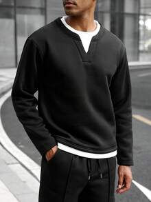 Manfinity Homme Men's Casual Everyday Commute 2 In 1 Sweatshirt And Drawstring Waist Seam Front Sweatpants Set, Spring/Autumn - Black - View 1