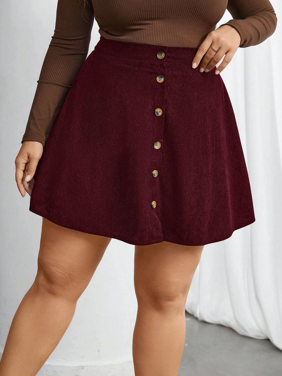 SHEIN Privé Váy ngắn trơn màu thường ngày cỡ lớn cho nữ - Đỏ - Xem 1