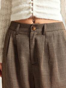 Easelle 格纹条纹休闲裤，适合秋冬 - 棕色 - 查看 7