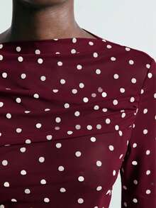 Maija 2025 Sequin Off Shoulder Fitted Long Sleeve T-Shirt, White Apricot Color, Suitable For Early Autumn Party Season - Burgundy - View 6