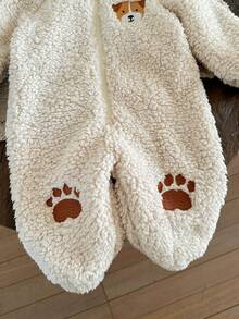 LMoss Kids 男婴针织刺绣毛绒连帽休闲连体睡衣 - 米色 - 查看 6