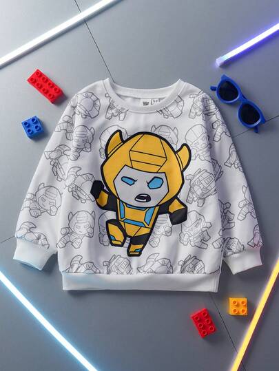 Transformers X SHEIN 秋季小男孩休闲卡通机器人印花圆领卫衣