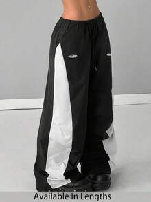 SHEIN PETITE CURVE 大码女式夏季演唱会街头服饰外出拼色降落伞裤