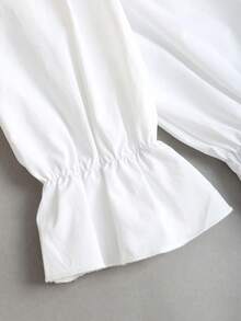 Sweetra 秋季女士简约长袖衬衫和直筒裤两件套办公室套装 - 黑色 - 查看 5