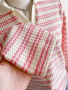 Sparklyn Girls Striped V-Neck Long Sleeve Base Layer T-Shirt, Autumn/Winter - Pink - View 4