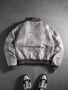 PAVTROS Manfinity Streetrush 男士街头风流行INS同款男士长袖夹克，街头服饰，冬季夹克，保暖冬装，圣诞节，男友礼物，Y2K夹克，灰色夹克，街头服饰夹克，短款男士夹克 - 灰色 - 查看 2