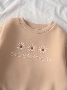 Loomiva 女婴花卉印花柔软针织圆领长袖套头衫