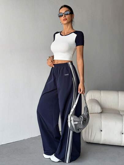 SHEIN Tall Pantaloni sportivi casual da donna per primavera/estate, con decorazione a fascia e texture, in stile hip hop