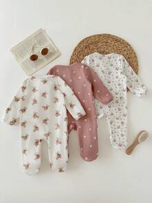 Newborn Baby Girl Cute Casual Knit Cartoon Pattern Striped Long Sleeve Romper