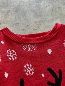 AXEPEAK Men's Christmas Snowflake & Reindeer Pattern Loose Fit Long Sleeve Sweater, Autumn/Winter - Red - View 5