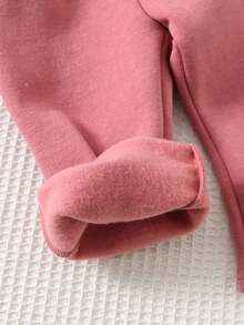 Cozy Pixies 2pcs/Set Young Girl Heart Pattern Knit Soft Crew Neck Long Sleeve Pullover Sweatshirt & Elastic Waist Flared Pants - Pink - View 7