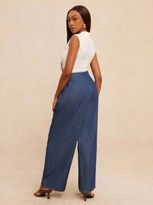 NYA SZN 牛仔裤 不对称高腰 宽松 超大 街头风 复古 Y2K 日常休闲 商务休闲 秋冬 适合女性通勤装 - 深色水洗藍 - 查看 5