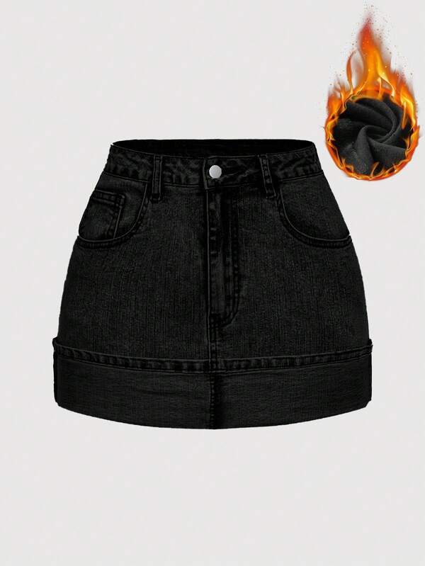 SHEIN MOD Falda vaquera de unicolor, de moda casual y versátil con presillas para cinturón para mujer