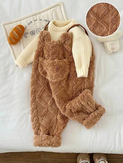 LMoss Kids 女婴纯色针织毛绒休闲连体衣，适合秋冬季外出穿着