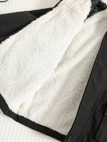 SHEIN 男婴/女婴羊毛加厚连帽棉衣，黑色长袖夹克，舒适百搭休闲工作服风格百搭冬季外套，适合室内、户外、滑雪、日常穿着、运动、玩耍、派对、摄影 - 黑色 - 查看 7