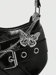 ROMWE Grunge Punk Butterfly Double-Layer Chain Armpit Bag - Black - View 4