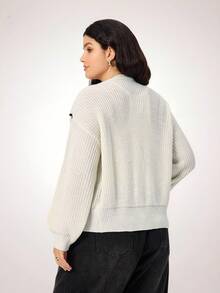 SHEIN LUNE Plus Size Women Colorblock Floral Casual Knit Cardigan - Apricot - View 2