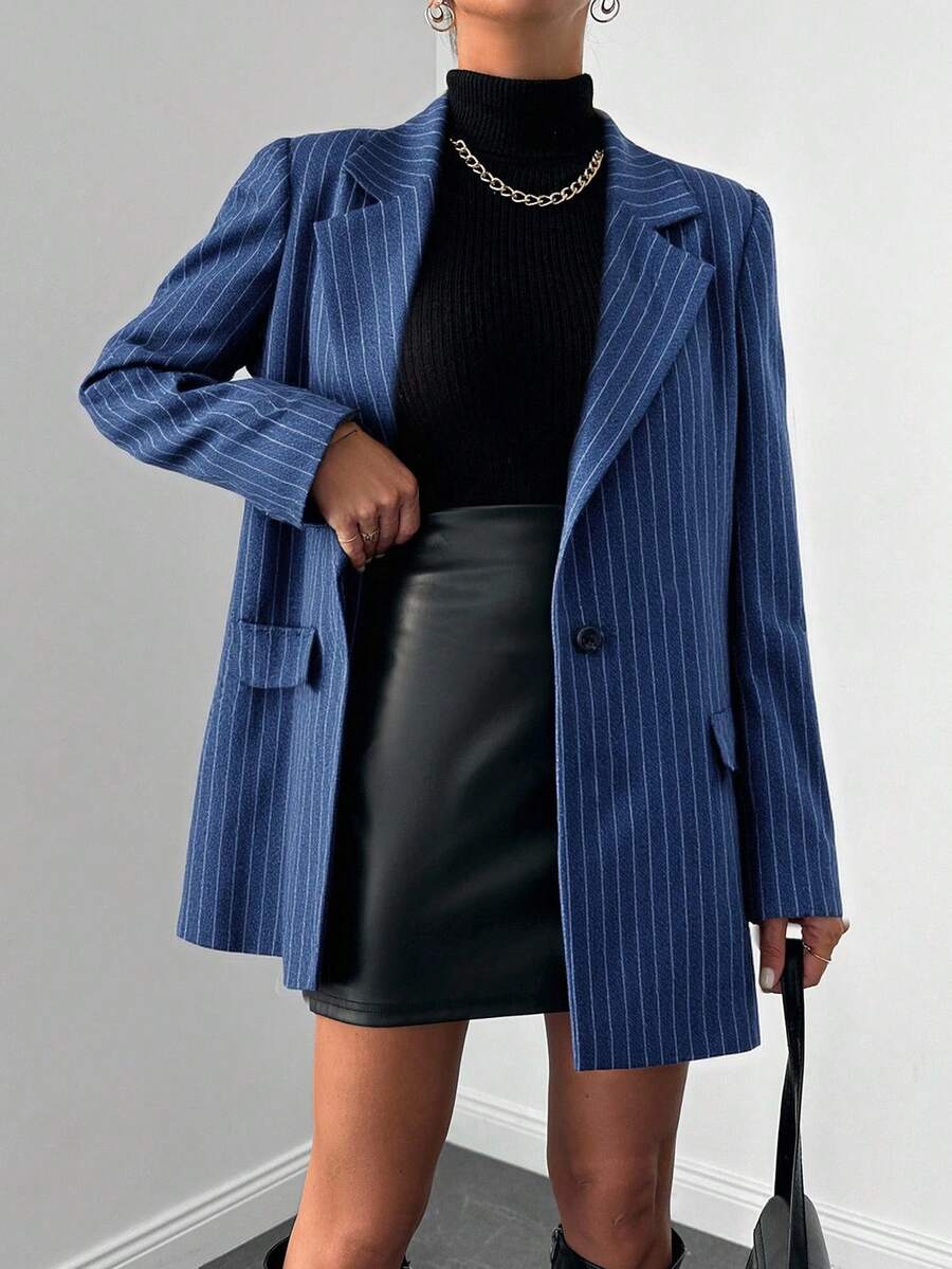 EURMUSE 翻領線條西裝外套 - 寶藍色 - 查看 1