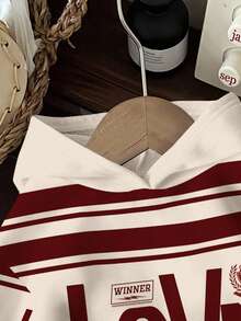 SHEIN EZwear 休闲街头风酒红色爱心印花卫衣，适合秋冬季外出穿着 - 彩色 - 查看 4