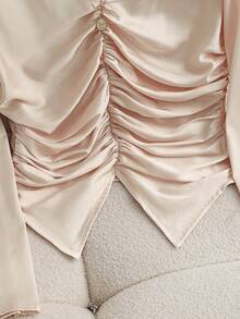 Franclia 优雅时尚的前中褶缎面亮面长袖衬衫，适合日常外出和约会，女士