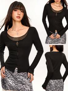 Rina Fox 2025 Autumn/Winter Women's Fashion 2 In 1 Top - Black - View 1