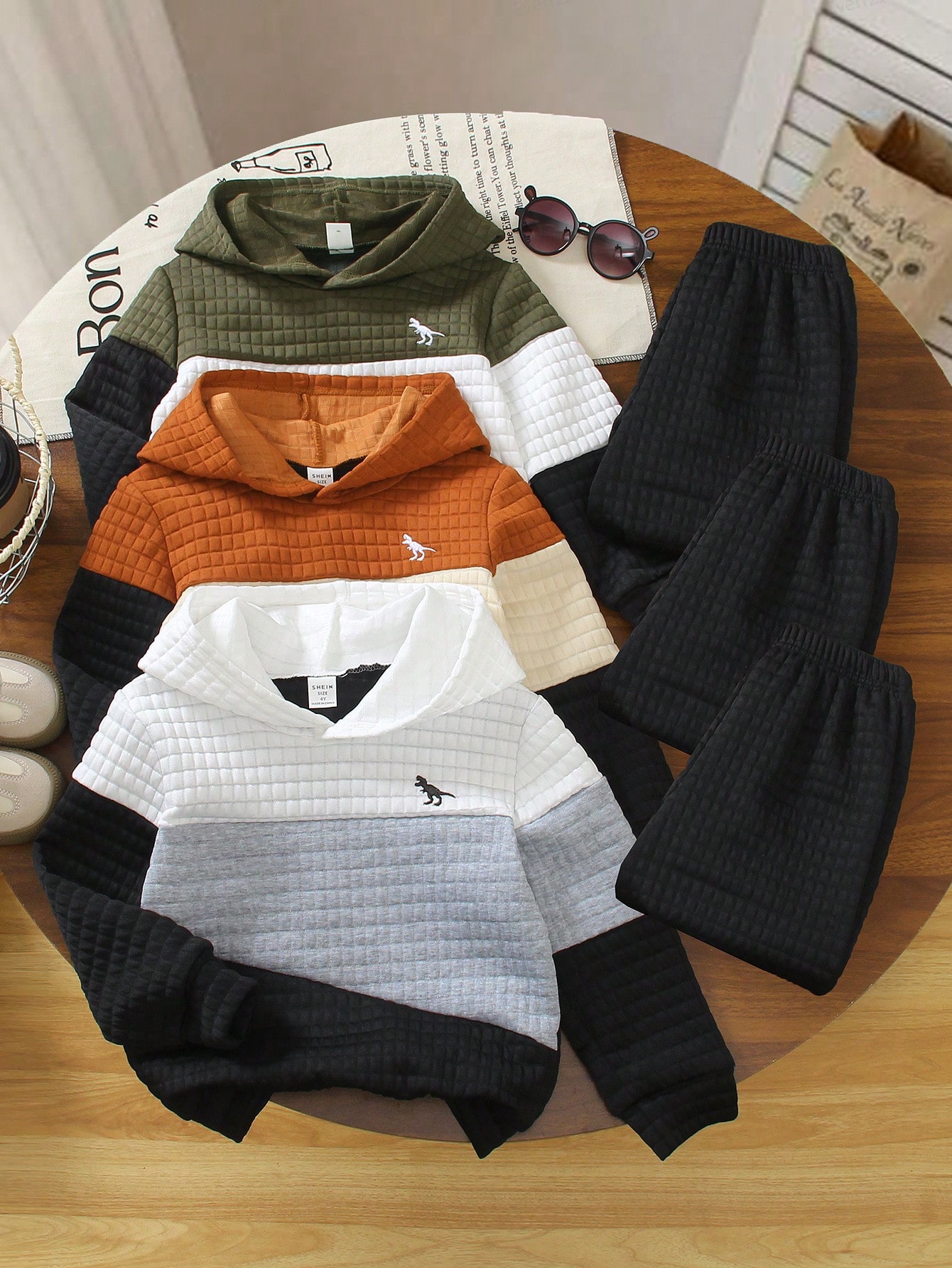 3 قطع/طقم ملابس أطفال صبيان كاجوال مطرزة بالديناصو...