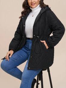 Comfylo Áo khoác có mũ trùm đầu rộng rãi, thoải mái, có dây rút, eo rộng, có đệm, áo khoác mùa đông ấm áp cho nữ, áo khoác chần bông cho nữ, áo khoác chống gió cho nữ, áo khoác ấm cho nữ, áo khoác Lễ Tạ ơn cho nữ, thường ngày cho nữ - màu đen - Xem 10